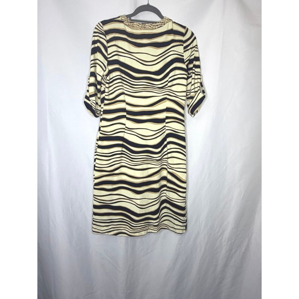 J McLaughlin Dress Small Wavy Stripe Animal Print Trim 3/4 Sleeve Button - Picture 4 of 11